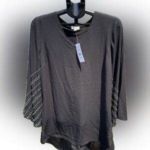 Black Bell Sleeve Embellished Tunic Blouse